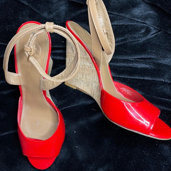 Tory Burch Ashton Patent Cork Wedge Sandals - Picture 1 of 4